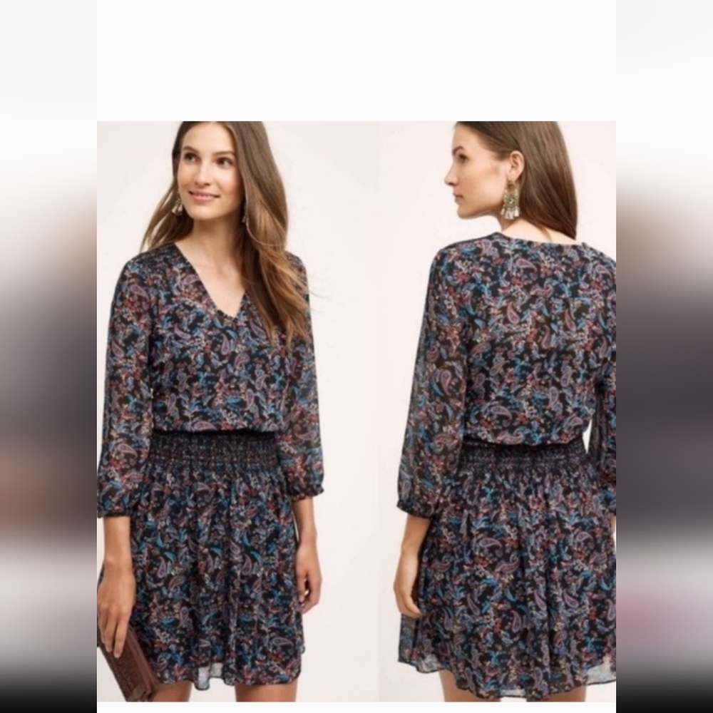 Anthropologie Vanessa Virginia Paisley Smocked Dress